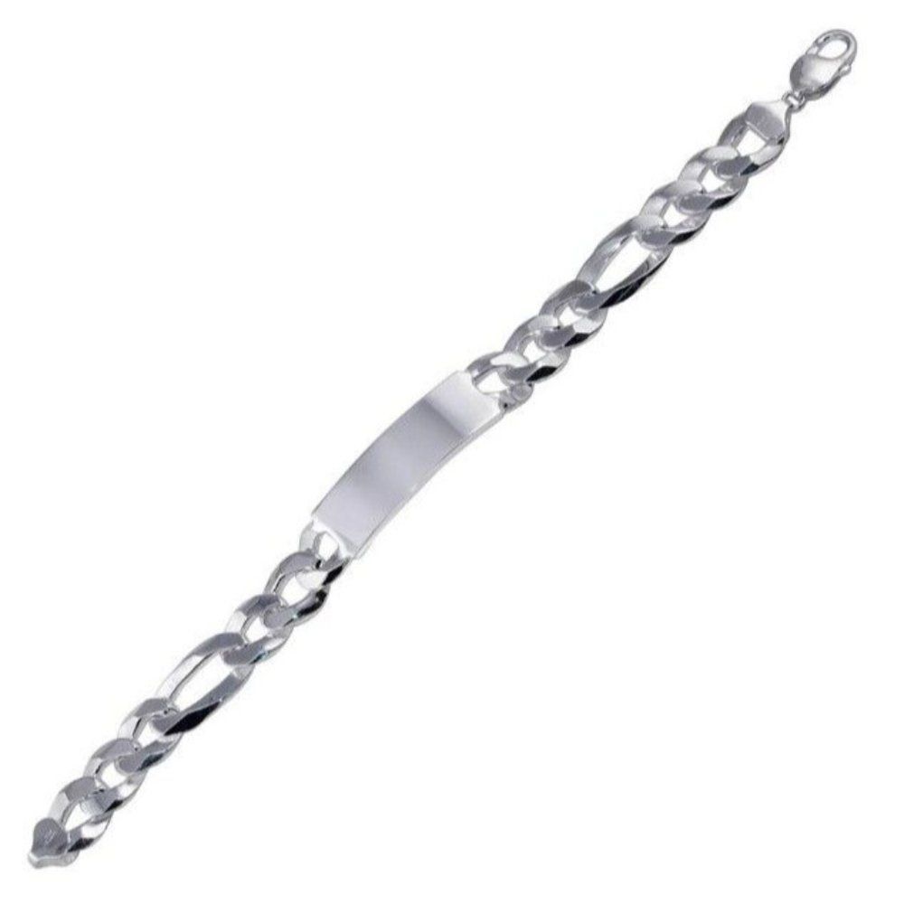 14.4MM Sterling Silver 925 Engravable ID Super Flat Figaro 120 Bracelet 9"